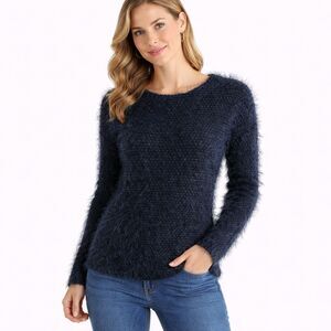 Wool Blend Three Dots Eyelash Long Sleeve Fuzzy Sweater S